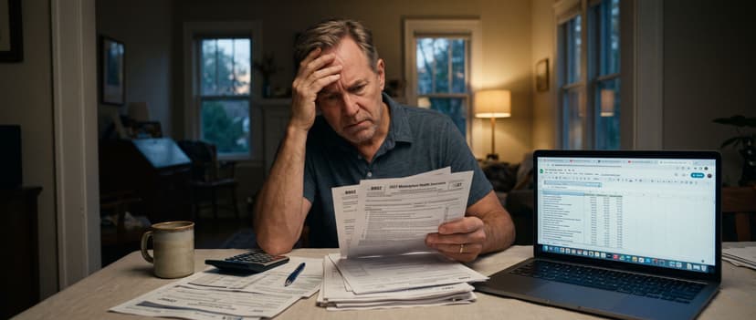 A man frowning at medical bills